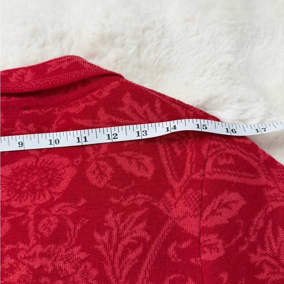 TINDE Extrafine Merino Wool Chic Red Floral Jacquard Pattern Cardigan Jacket -M - Picture 16 of 16
